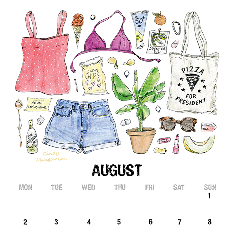 2021 08 August Calendar Page Mangomini Insta